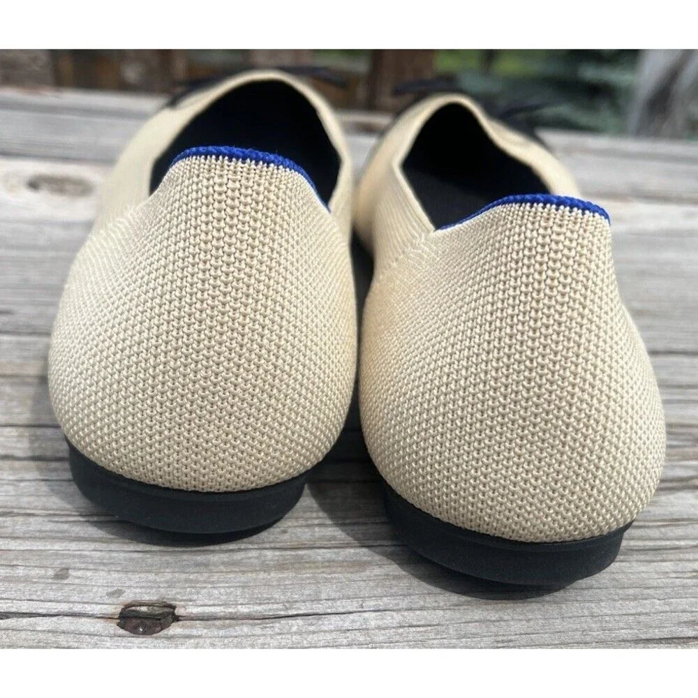 Rothy's The Ballet Flat Women's 10 Cream w/ Black Captoe Bow Accent